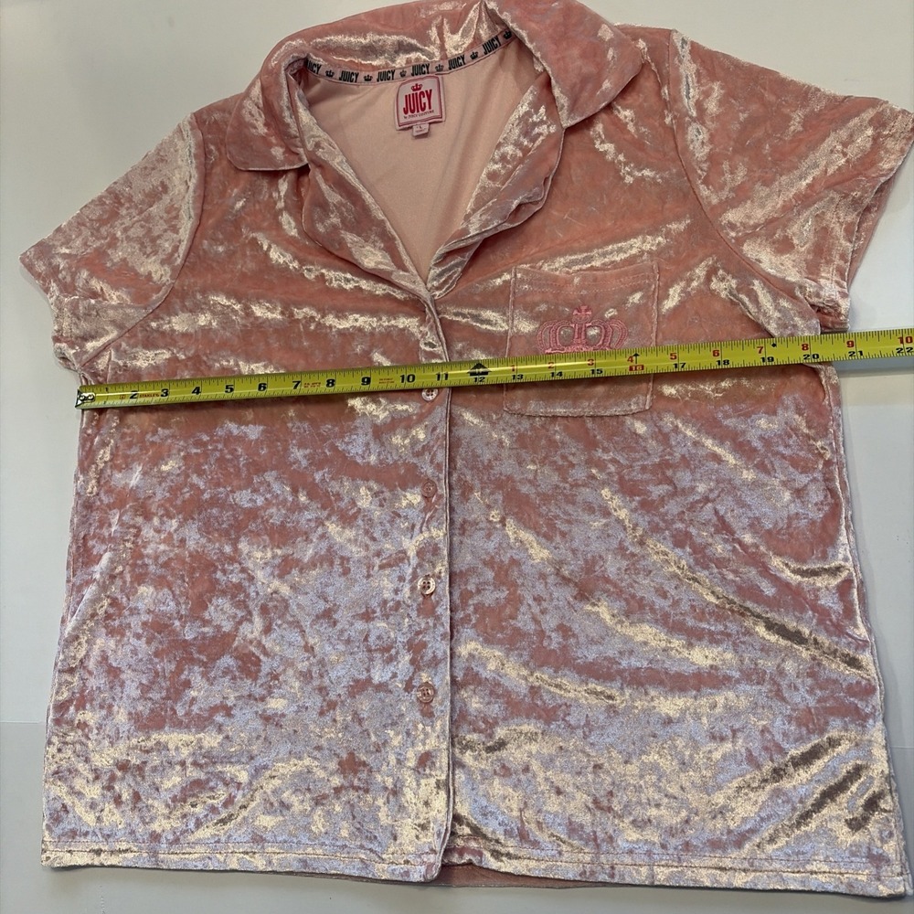 Womens Juicy Couture pink velour short sleeve button up top‎ Size  Large - Picture 7 of 12